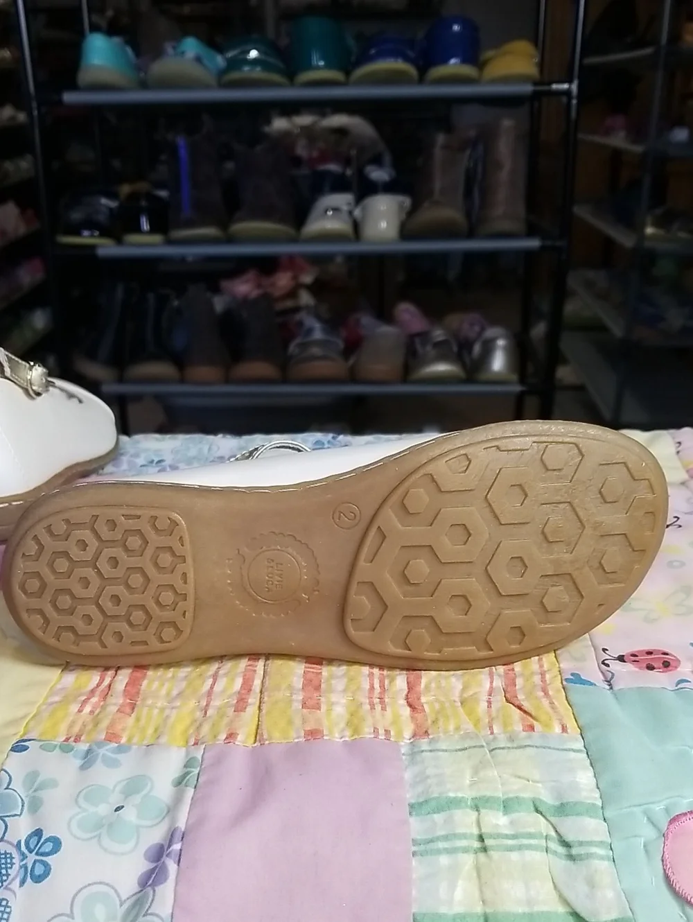 Livie & Luca White Leather Mary Jane Flats with Gold Criss Cross Straps HTF 2 Y
